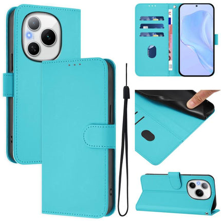 Skin Feel Solid Color Leather Phone Case with Lanyard, For Honor Power 5G