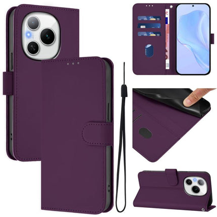 Skin Feel Solid Color Leather Phone Case with Lanyard, For Honor Power 5G