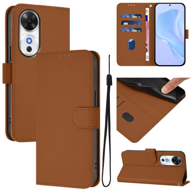 Skin Feel Solid Color Leather Phone Case with Lanyard, For Honor Play 60 5G