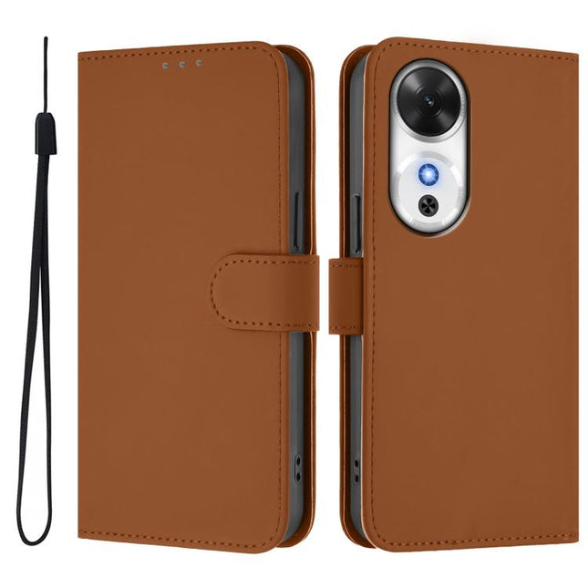 Skin Feel Solid Color Leather Phone Case with Lanyard, For Honor Play 60 5G