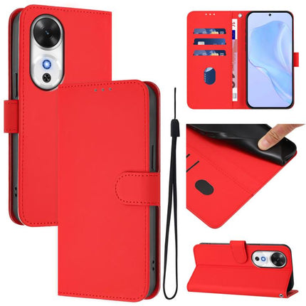 Skin Feel Solid Color Leather Phone Case with Lanyard, For Honor Play 60 5G