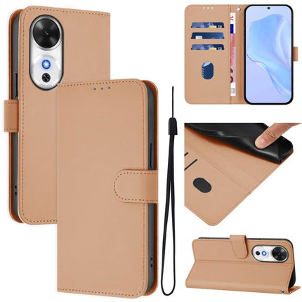 Skin Feel Solid Color Leather Phone Case with Lanyard, For Honor Play 60 5G