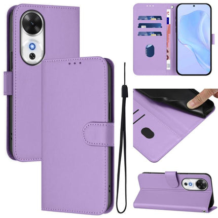 Skin Feel Solid Color Leather Phone Case with Lanyard, For Honor Play 60 5G