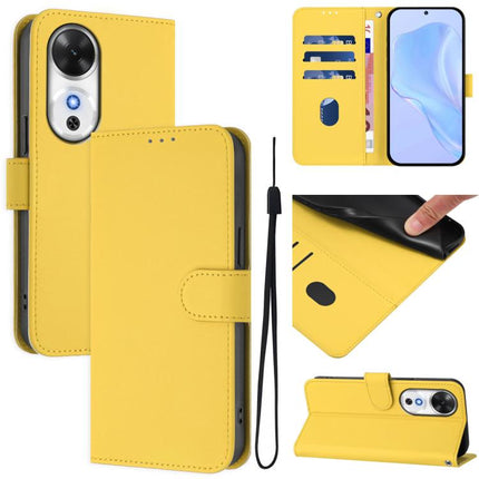 Skin Feel Solid Color Leather Phone Case with Lanyard, For Honor Play 60 5G
