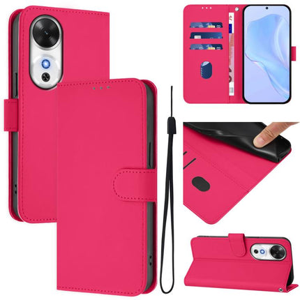 Skin Feel Solid Color Leather Phone Case with Lanyard, For Honor Play 60 5G
