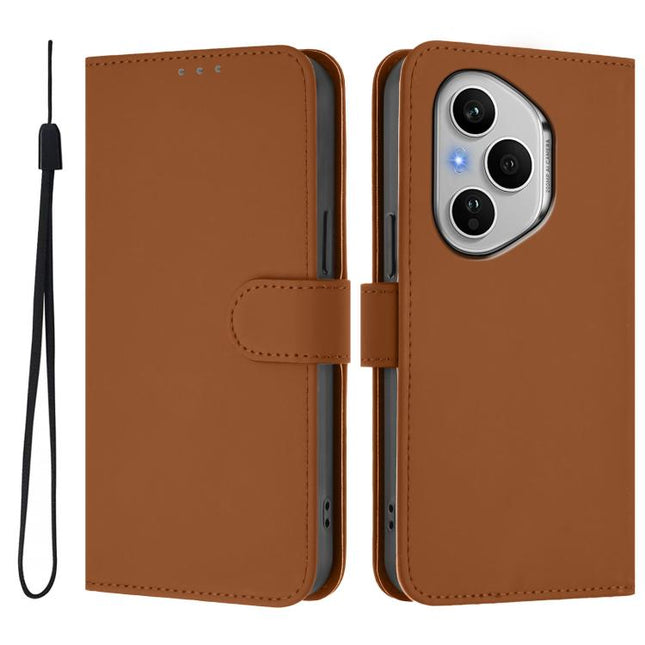 Skin Feel Solid Color Leather Phone Case with Lanyard, For Honor 400 Pro Global 160.8mm
