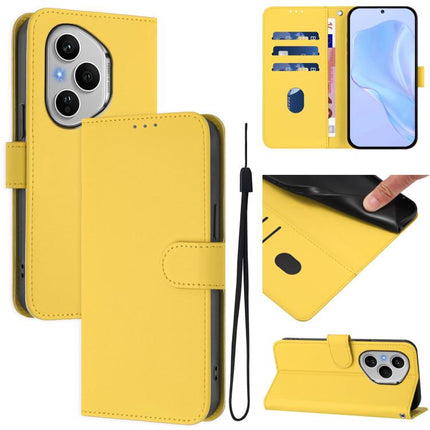 Skin Feel Solid Color Leather Phone Case with Lanyard, For Honor 400 Pro Global 160.8mm
