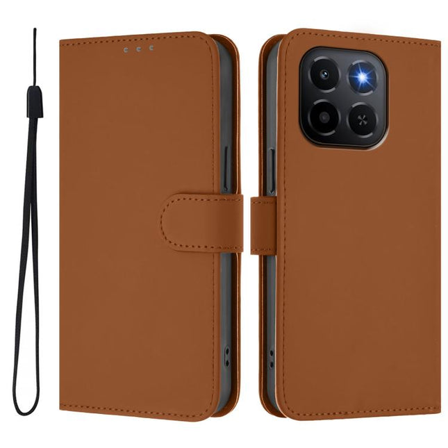 Skin Feel Solid Color Leather Phone Case with Lanyard, For Honor X6C 4G