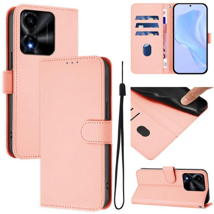 Skin Feel Solid Color Leather Phone Case with Lanyard, For Honor X5c Plus