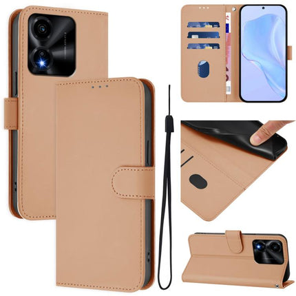 Skin Feel Solid Color Leather Phone Case with Lanyard, For Honor X5c Plus
