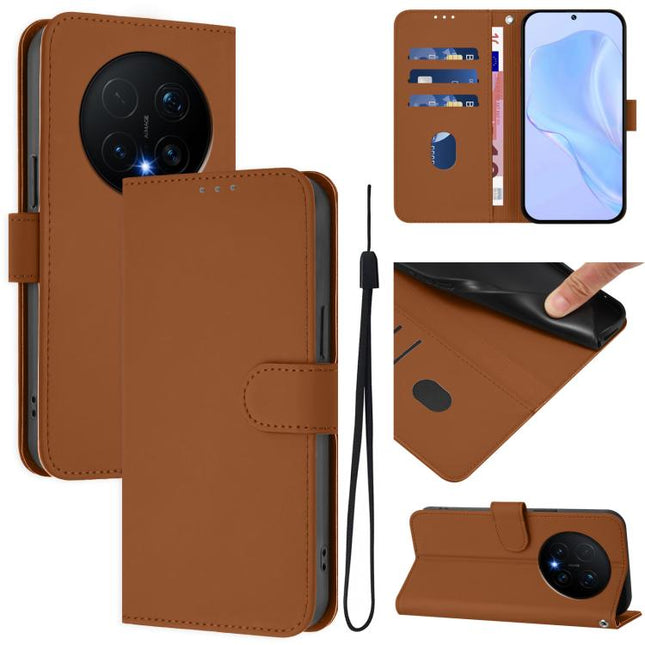 Skin Feel Solid Color Leather Phone Case with Lanyard, For Honor Magic8 Pro