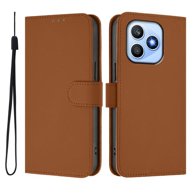 Skin Feel Solid Color Leather Phone Case with Lanyard, For Honor X8d 4G Global