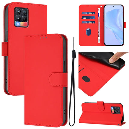 Skin Feel Solid Color Leather Phone Case with Lanyard, For Realme 8 4G / 8 Pro 4G