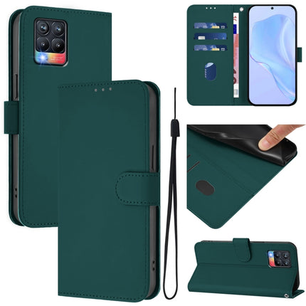 Skin Feel Solid Color Leather Phone Case with Lanyard, For Realme 8 4G / 8 Pro 4G