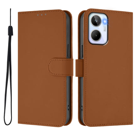Skin Feel Solid Color Leather Phone Case with Lanyard, For Realme 10 4G Global