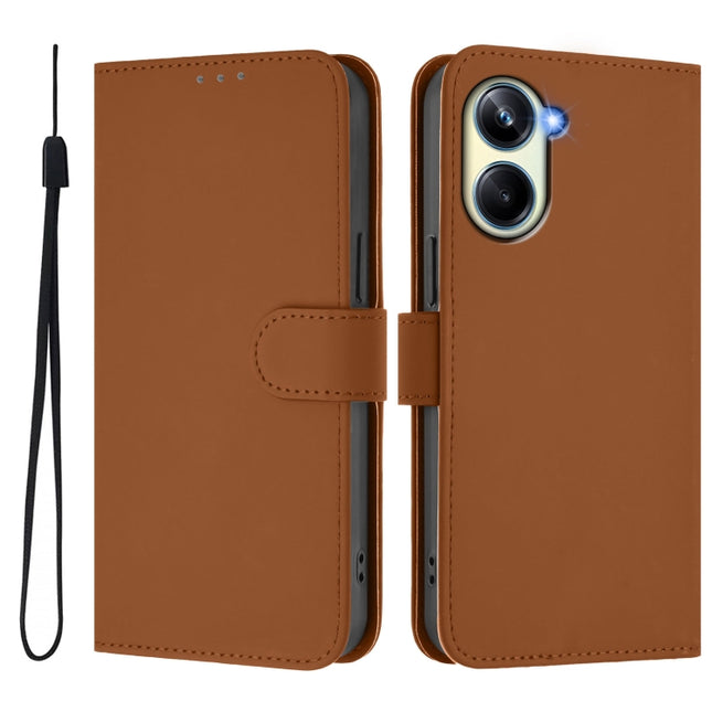 Skin Feel Solid Color Leather Phone Case with Lanyard, For Realme 10 Pro 5G