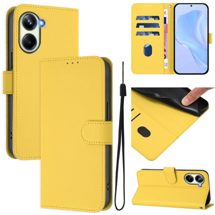 Skin Feel Solid Color Leather Phone Case with Lanyard, For Realme 10 Pro 5G