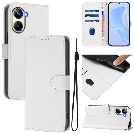Skin Feel Solid Color Leather Phone Case with Lanyard, For Realme 10 Pro 5G