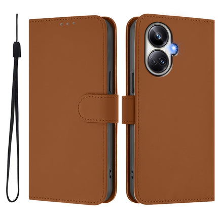 Skin Feel Solid Color Leather Phone Case with Lanyard, For Realme 10 Pro+ 5G