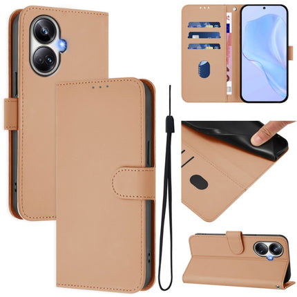Skin Feel Solid Color Leather Phone Case with Lanyard, For Realme 10 Pro+ 5G