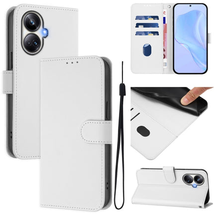 Skin Feel Solid Color Leather Phone Case with Lanyard, For Realme 10 Pro+ 5G