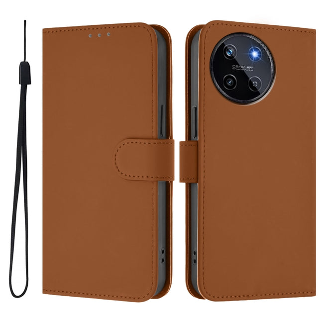 Skin Feel Solid Color Leather Phone Case with Lanyard, For Realme 11 4G Global