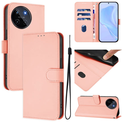 Skin Feel Solid Color Leather Phone Case with Lanyard, For Realme 11 4G Global