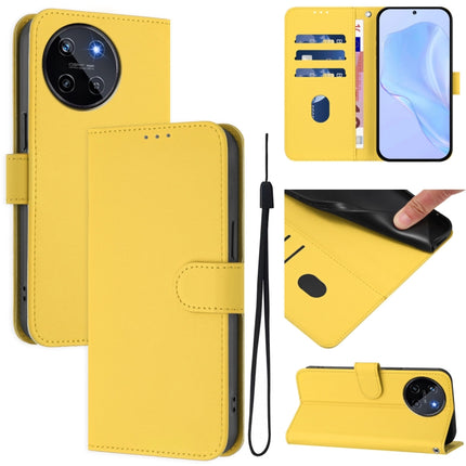 Skin Feel Solid Color Leather Phone Case with Lanyard, For Realme 11 4G Global