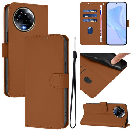 Skin Feel Solid Color Leather Phone Case with Lanyard, For Realme 11 5G Global
