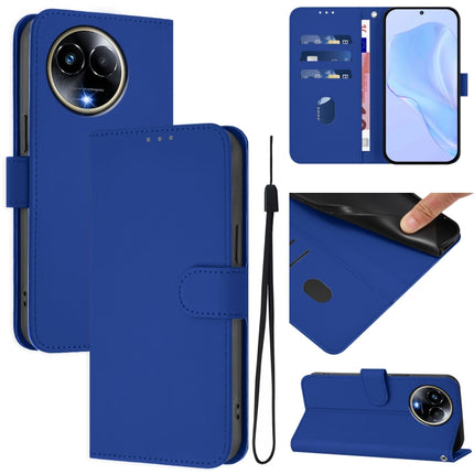 Skin Feel Solid Color Leather Phone Case with Lanyard, For Realme 11 5G Global