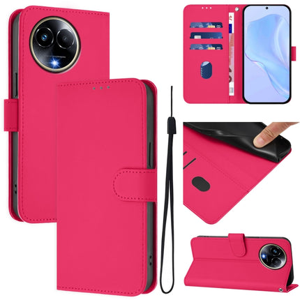Skin Feel Solid Color Leather Phone Case with Lanyard, For Realme 11 5G Global