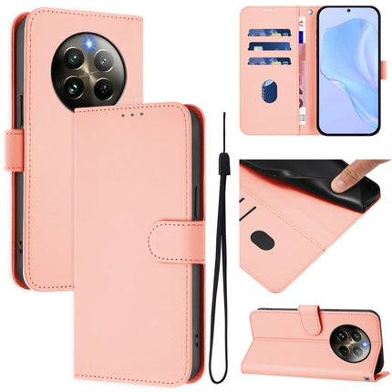 Skin Feel Solid Color Leather Phone Case with Lanyard, For Realme 12+ 5G Global
