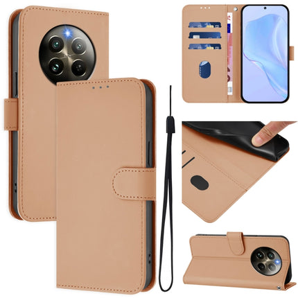 Skin Feel Solid Color Leather Phone Case with Lanyard, For Realme 12+ 5G Global