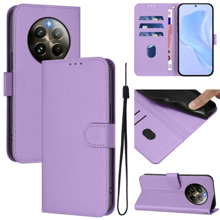Skin Feel Solid Color Leather Phone Case with Lanyard, For Realme 12+ 5G Global