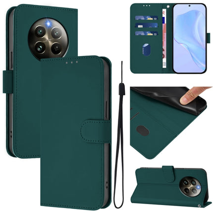 Skin Feel Solid Color Leather Phone Case with Lanyard, For Realme 12+ 5G Global