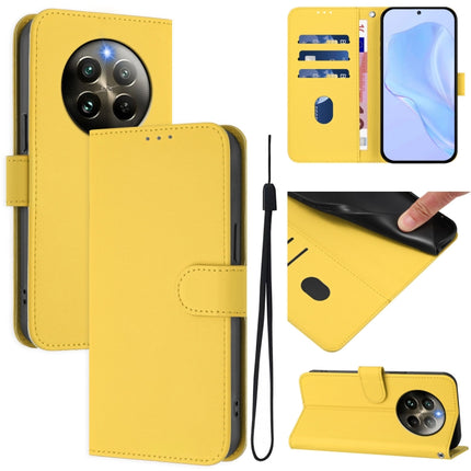 Skin Feel Solid Color Leather Phone Case with Lanyard, For Realme 12+ 5G Global
