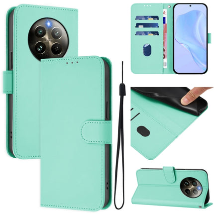 Skin Feel Solid Color Leather Phone Case with Lanyard, For Realme 12+ 5G Global
