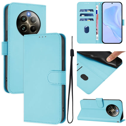 Skin Feel Solid Color Leather Phone Case with Lanyard, For Realme 12+ 5G Global