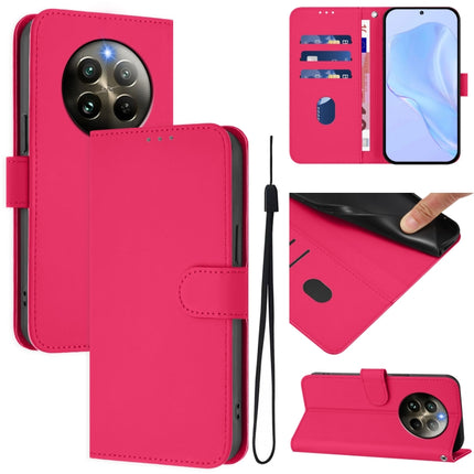 Skin Feel Solid Color Leather Phone Case with Lanyard, For Realme 12+ 5G Global