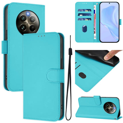 Skin Feel Solid Color Leather Phone Case with Lanyard, For Realme 12+ 5G Global