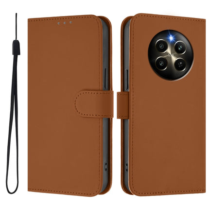 Skin Feel Solid Color Leather Phone Case with Lanyard, For Realme 12 Pro 5G Global
