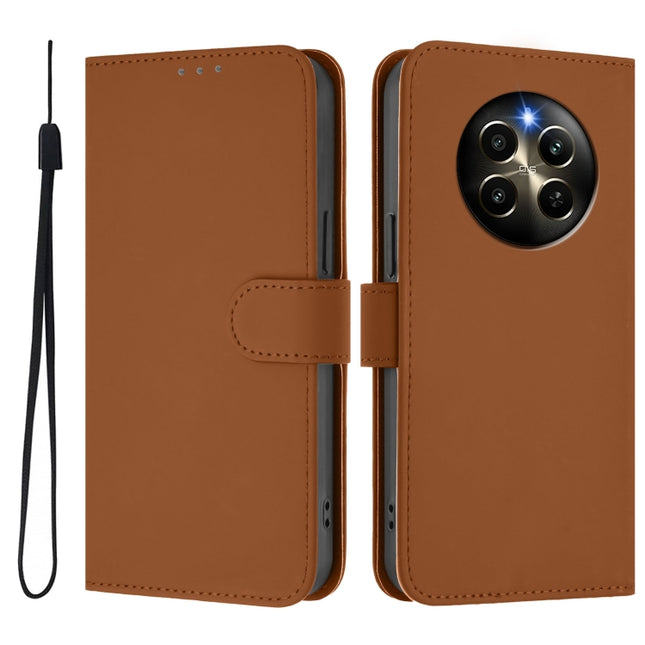 Skin Feel Solid Color Leather Phone Case with Lanyard, For Realme 12 Pro 5G Global