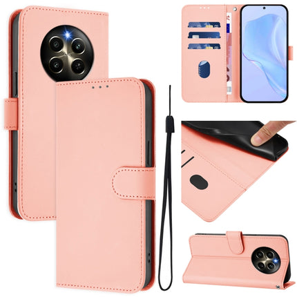Skin Feel Solid Color Leather Phone Case with Lanyard, For Realme 12 Pro 5G Global