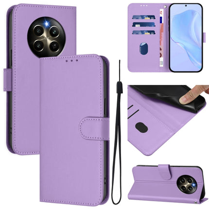 Skin Feel Solid Color Leather Phone Case with Lanyard, For Realme 12 Pro 5G Global