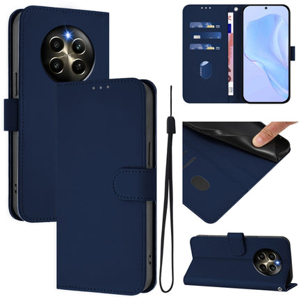 Skin Feel Solid Color Leather Phone Case with Lanyard, For Realme 12 Pro 5G Global