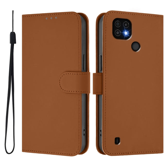 Skin Feel Solid Color Leather Phone Case with Lanyard, For Realme C20 / C11 2021 / C21