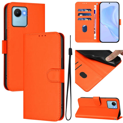 Skin Feel Solid Color Leather Phone Case with Lanyard, For Realme C30 4G / C30s