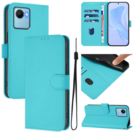 Skin Feel Solid Color Leather Phone Case with Lanyard, For Realme C30 4G / C30s