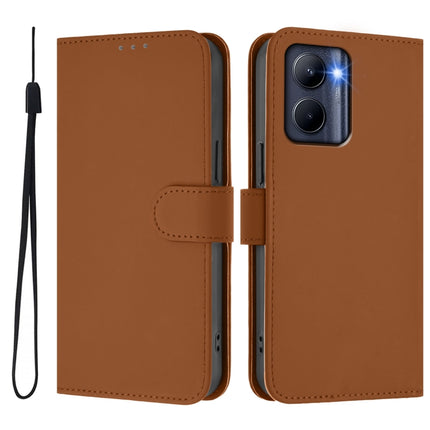 Skin Feel Solid Color Leather Phone Case with Lanyard, For Realme C33 Global