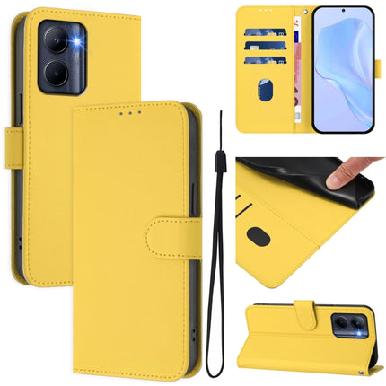 Skin Feel Solid Color Leather Phone Case with Lanyard, For Realme C33 Global